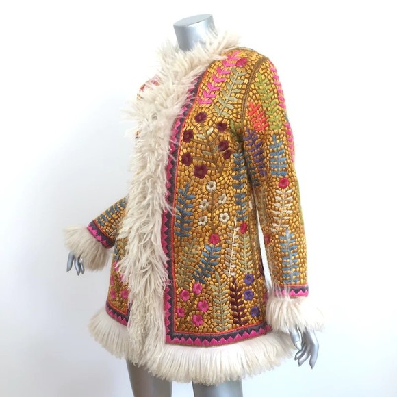 Zimmermann Ladybeetle Embroidered Shearling Jacket Multicolor Leather Size 0 NEW - Picture 2 of 6
